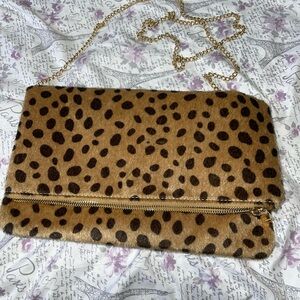 Leopard Print Clutch with Gold Chain